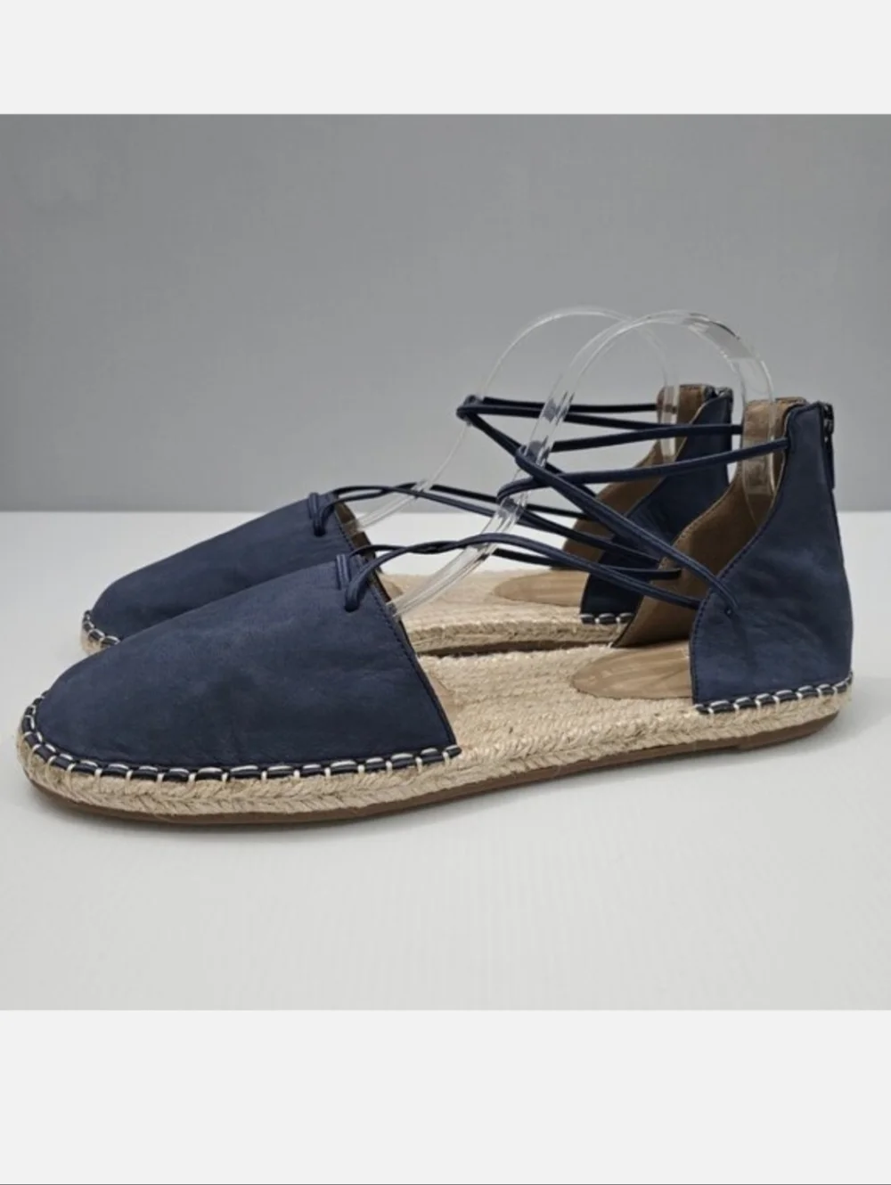 Eileen Fisher Lace Up Espadrille Flats Womens 11 Denim Blue Leather Sandal